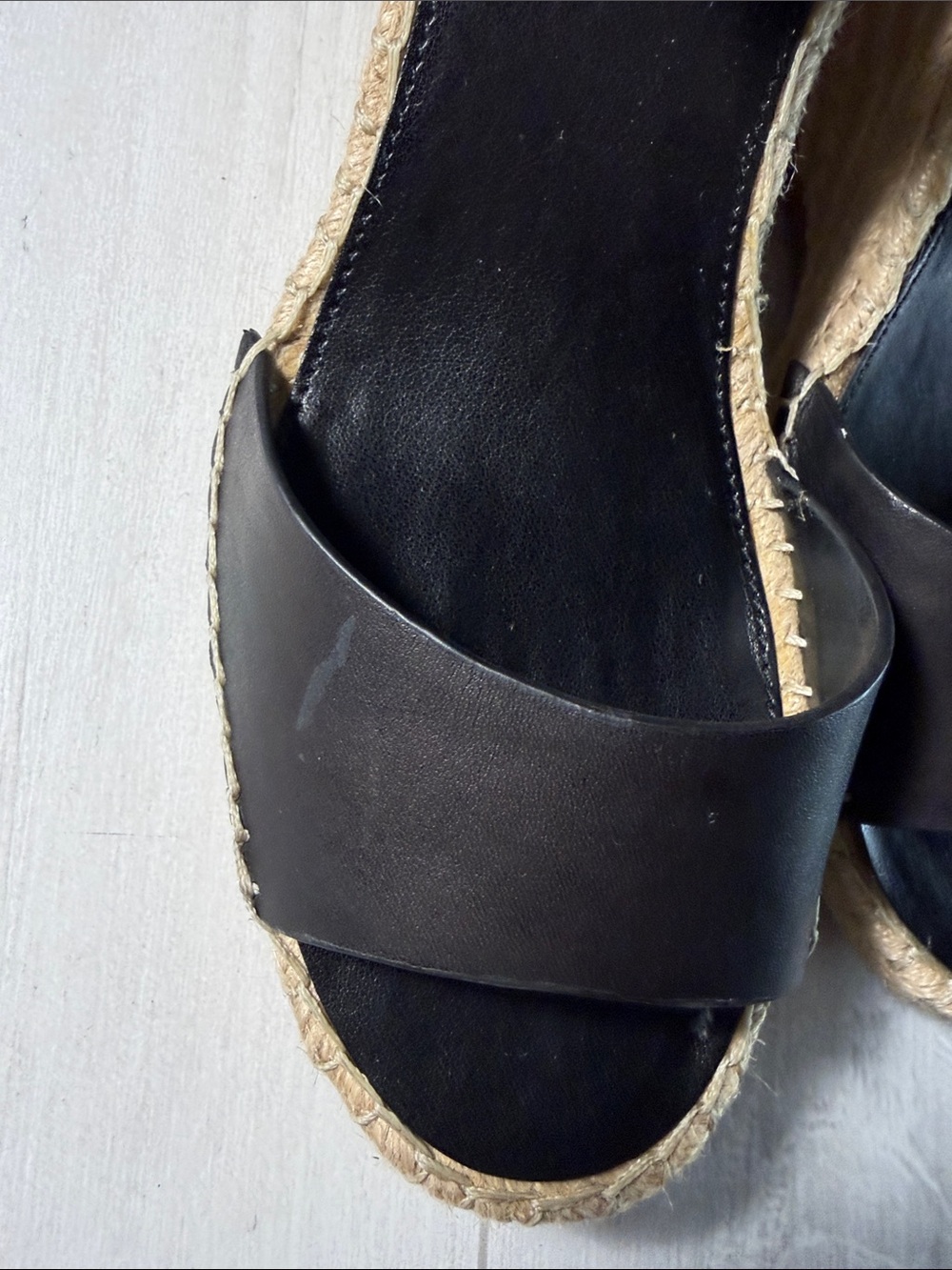 Vince Camuto Black Leather Espadrille Wedge Sandal with Ankle Strap - Picture 15 of 15